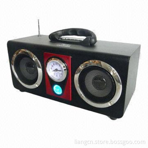 Wooden speaker music box with FM radio and emergency lamp